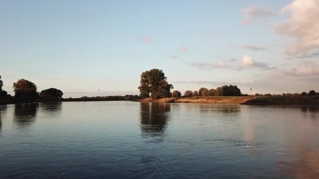 Drone images taken by sunset near Deventer, over the IJssel in The Netherlands.