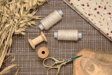 sewing utensils and sewing fabrics