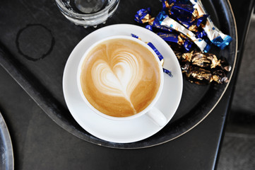 foam on cappuccino in the form of a heart