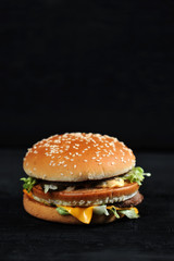 fresh tasty burger on black