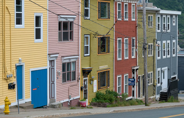 Colorful streets and houses of historic downtown St. John's, Newfoundland and Labrador