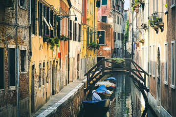 Fototapeta na wymiar Beautiful venetian canal in summer day, Italy