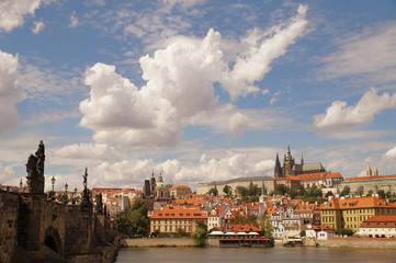 Czech capital during a beautiful, sunny day with a sky filled with spectacular clouds. Prague.