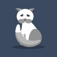 A sad gray-white cat. The vector illustration.