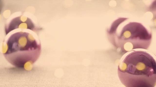 Christmas deoration balls baubles and bokeh lights background