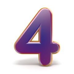 Number FOUR 4 purple font yellow outlined 3D