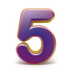 Number FIVE 5 purple font yellow outlined 3D