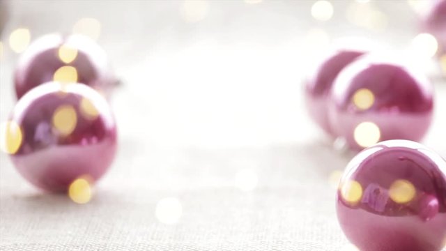 Christmas deoration balls baubles and bokeh lights background