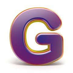 Letter G purple font yellow outlined 3D