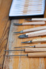 Carving tools on a table