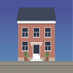 Two-story classic house made of red brick. Vector illustration.