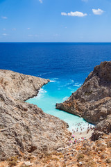 Seitan limania or Agiou Stefanou, the heavenly beach with turquoise water. Chania, Akrotiri, Crete, Greece.