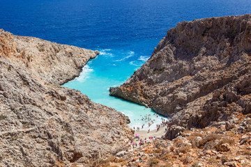Seitan limania or Agiou Stefanou, the heavenly beach with turquoise water. Chania, Akrotiri, Crete, Greece.