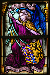 Fototapeta premium Stained Glass, Angel holding a Coat of Arms