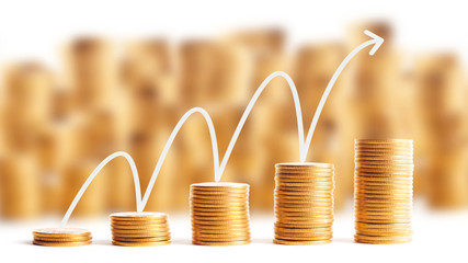 Rows of gold coins for finance and banking concept
