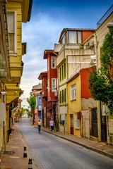 Fototapeta na wymiar Istanbul, Turkey. Sultanahmed. Colored houses on the streets of the old city.