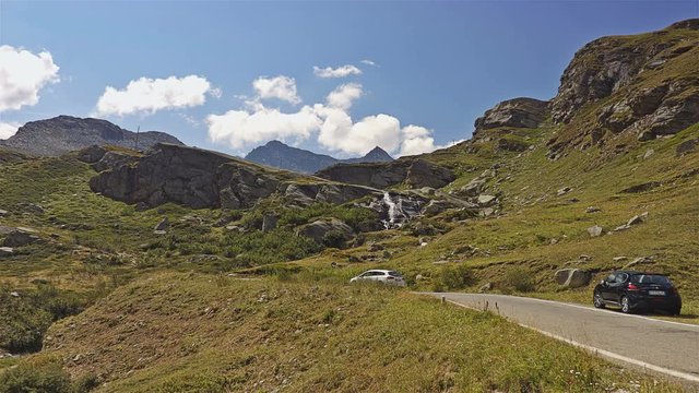 car climbing the mountain in the Gran Paradiso National Park. Turin, Italy