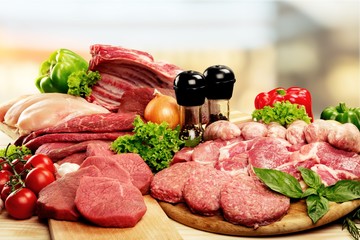 Fresh Raw Meat Background with vegetables