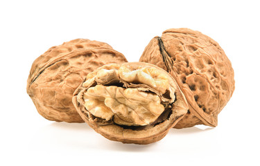 Walnuts on white background
