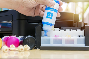 Filling blue conceot. It is an important device in the office.