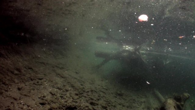 Underwater landscape in sunlight in water of Lena River in Siberia of Russia. Unique relaxation video about nature.