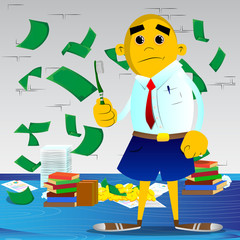 Yellow man holding toothbrush. Vector cartoon illustration.