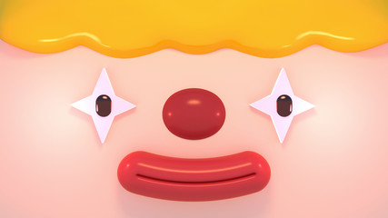 Cartoon happy face clown close up. 3d rendering picture.