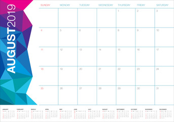 August 2019 desk calendar vector illustration