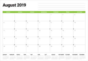 August 2019 desk calendar vector illustration