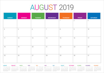 August 2019 desk calendar vector illustration