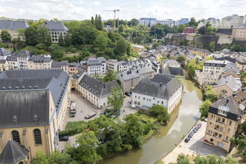 Fototapeta na wymiar View of the Alzette River and the Lower City in Luxembourg