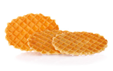 Waffle closeup isolated on white background.