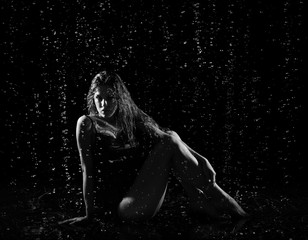 Woman with water drops (monochrome ver)