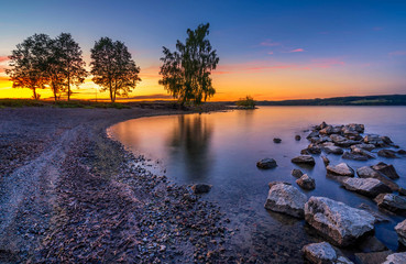 Beautiful lake landscape at sunset