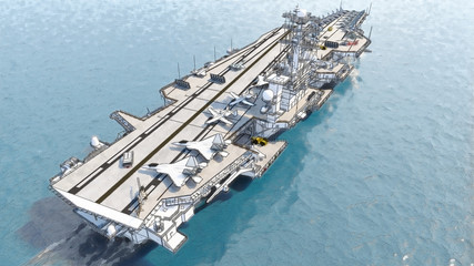 Aircraft carrier crossing the ocean 3D rendering © temp-64GTX