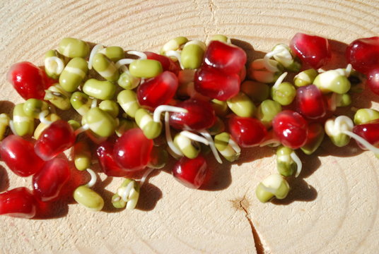 grain mache with pomegranate seeds