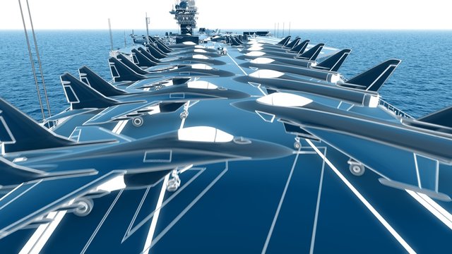 Aircraft Carrier Crossing The Ocean 3D Rendering