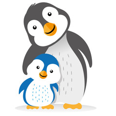 Illustration of family penguin, cub, bird, feathered mom. Ideal for educational and informational materials