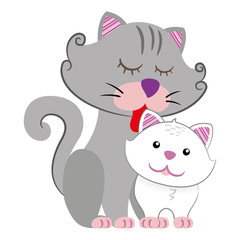 Illustration of a mother and baby cat, mammal puppy, little pachyderm. Ideal for educational and informational materials