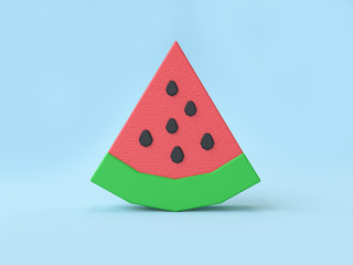 low poly cartoon style watermelon 3d rendering blue background