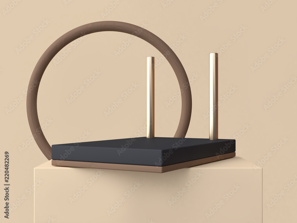 Poster brown circle abstract frame and black shape podium 3d rendering