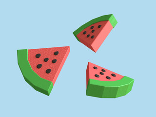 low poly watermelon red green blue background 3d rendering