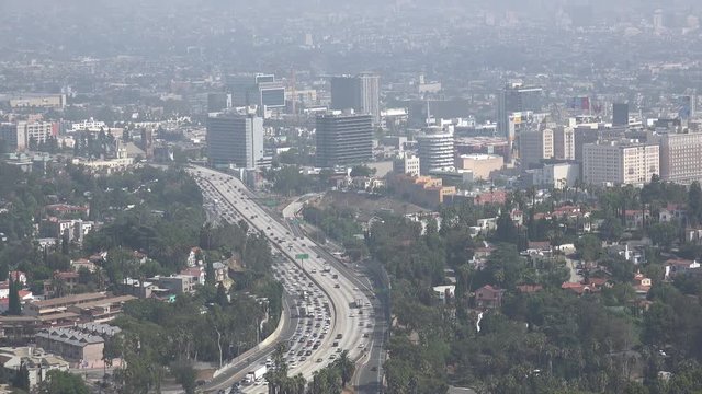 Aerial view of the Hollywood freeway in Los Angeles
