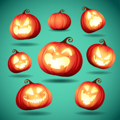 Set pumpkins of Halloween. A variety of pumpkins for Halloween design. Collection of Halloween pumpkins.