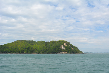 Summer landscape with sea and mountain range with sky, Beautiful tropical Thailand island.