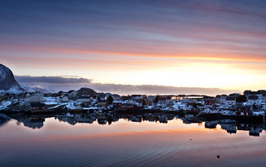 Sunrise over Reine village in the Lofoten Islands