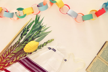 Jewish festival of Sukkot. Traditional symbols (The four species): Etrog, lulav, hadas, arava.