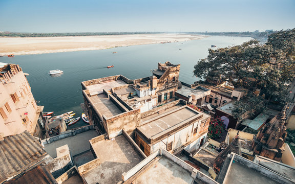 Varanasi and Ganges, view from rooftop