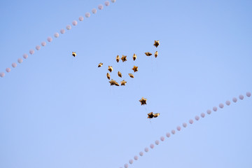 star shaped baloons flying in the sky in celebration day of first of september