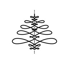 calligraphic illustration of a christmas tree with a single line